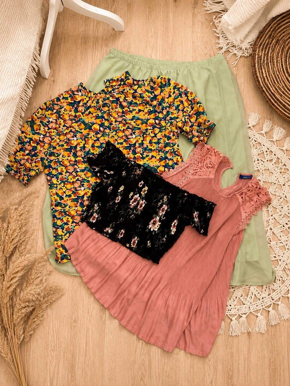 Womens XXL XL Cottagecore Floral Bundle 4 Pc Boho Spring Summer Skirt Tops NWT